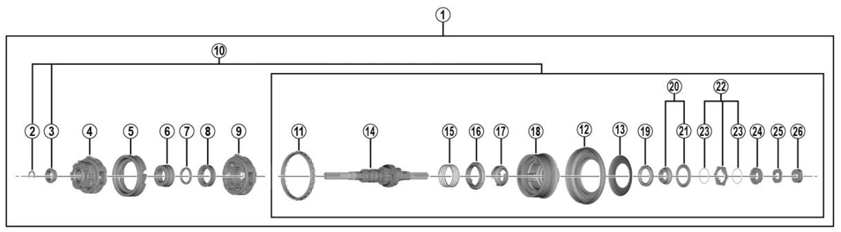 Binnenwerk Shimano Nexus 7 Versnellingsnaaf SG-C3001-7R (182 Mm As) 3 Binnenwerk Shimano Nexus 7 Versnellingsnaaf SG-C3001-7R (182 Mm As)